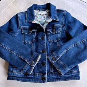 Boden Mini Denim Jacket Girls Floral Lined Size 9-10Y 9 10 Fall Winter